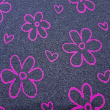 Jersey Stoff "Pinke Blumen dunkelblau"