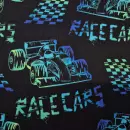 Jersey Stoff "Racecars schwarz/blau"