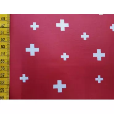 Reststück Beschichtete Baumwolle "Schweizer Kreuz rot" 23cm Fr. 7.-