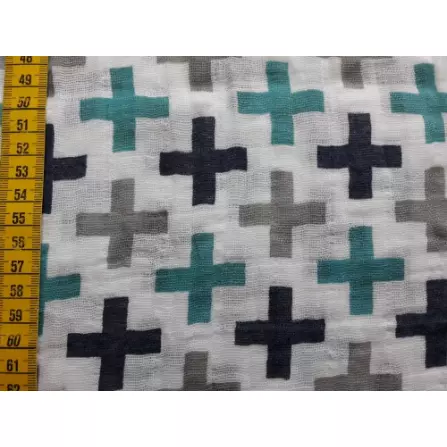 Double Gauze "Kreuz weiss/mint/dunkelblau"