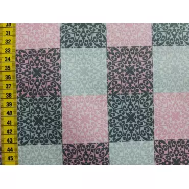 Beschichtete Baumwolle "Klaranähta Quadrat rosa/grau"